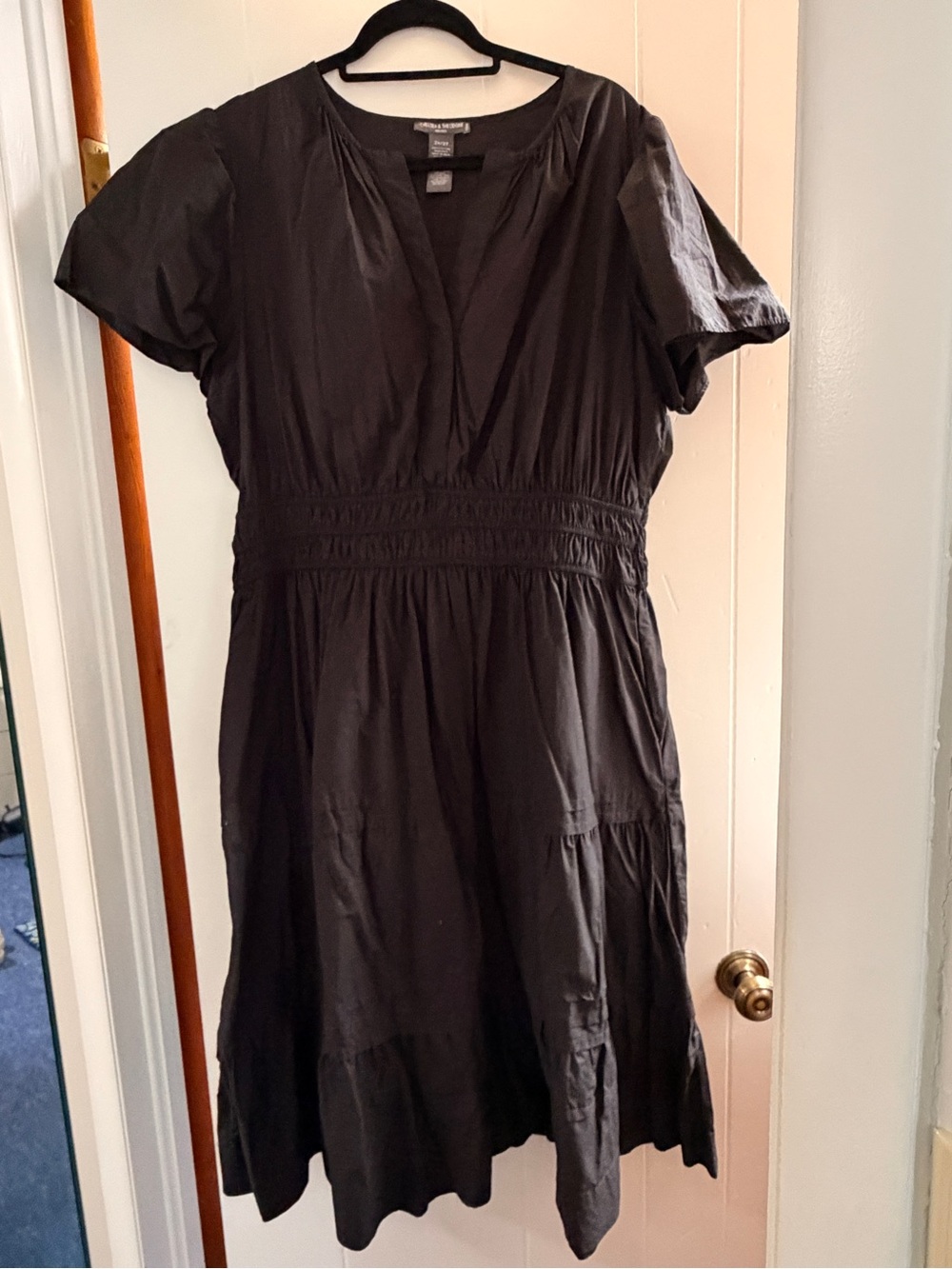 Chelsea & Theodore Black V-Neck Smocked-Waist Midi Dress
